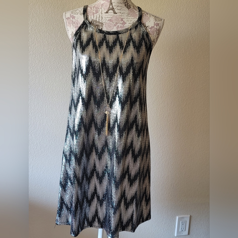 XL Forever Rose Black and Silver Halter Style Dress NWOT